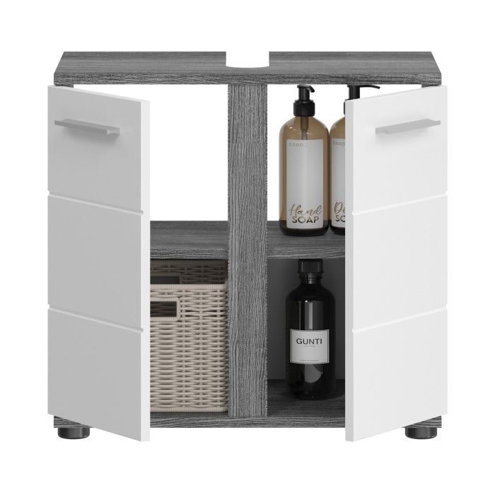 Mueble bajo lavabo WILLIAM – Gris oscuro y blanco – 57x60x34 cm – 2 puertas 