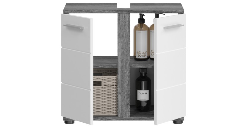 Unterschrank für Waschbecken WILLIAM – Dunkelgrau und Weiß – 57x60x34 cm – 2 Türen 