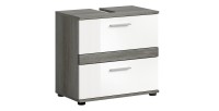Meuble sous vasque WILLIAM – Gris foncé et blanc – 60x57x34 cm – 2 tiroirs 