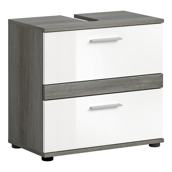 Mobile sottolavabo WILLIAM - Grigio scuro e bianco - 60x57x34 cm - 2 cassetti 