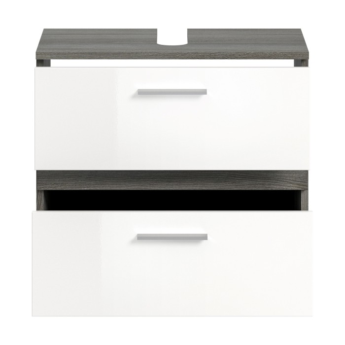 Mobile sottolavabo WILLIAM - Grigio scuro e bianco - 60x57x34 cm - 2 cassetti 