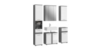 Ensemble de meubles de salle de bain WILLIAM – Gris foncé et blanc – 164x191x34 cm – 6 portes, 2 tiroirs 