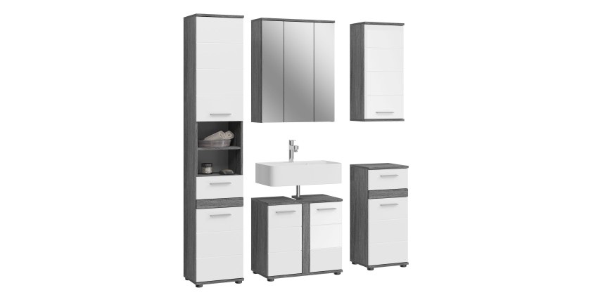 Ensemble de meubles de salle de bain WILLIAM – Gris foncé et blanc – 164x191x34 cm – 6 portes, 2 tiroirs 