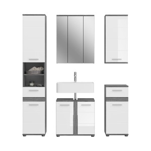 Ensemble de meubles de salle de bain WILLIAM – Gris foncé et blanc – 164x191x34 cm – 6 portes, 2 tiroirs 