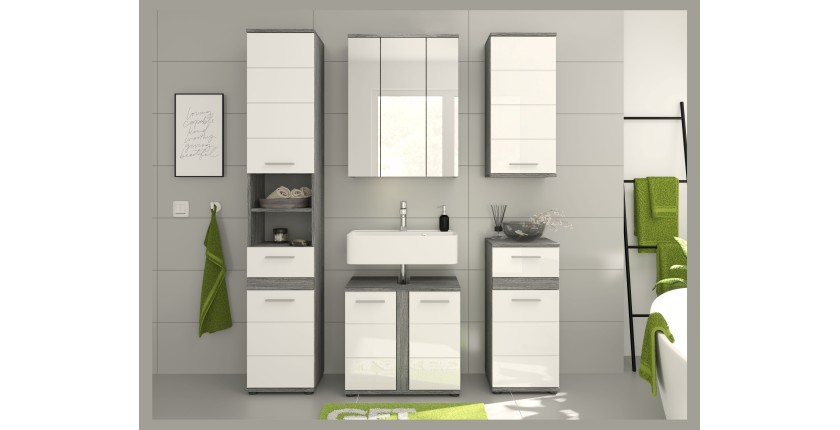 Ensemble de meubles de salle de bain WILLIAM – Gris foncé et blanc – 164x191x34 cm – 6 portes, 2 tiroirs 