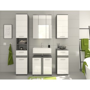 Ensemble de meubles de salle de bain WILLIAM – Gris foncé et blanc – 164x191x34 cm – 6 portes, 2 tiroirs 