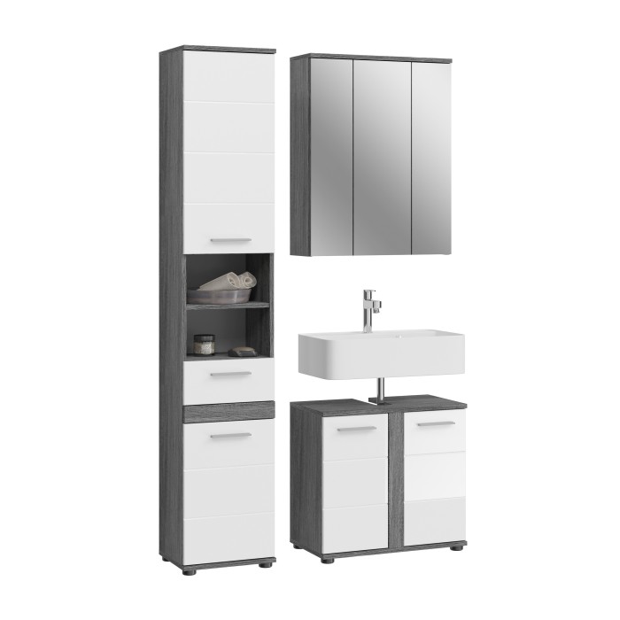 Conjunto de muebles de baño WILLIAM - Gris oscuro y blanco - 114x191x34 cm 