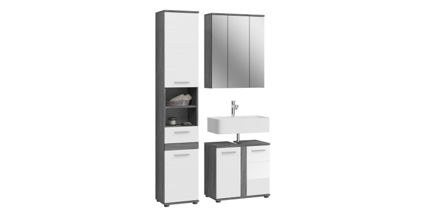 Ensemble de meubles de salle de bain WILLIAM – Gris foncé et blanc – 114x191x34 cm 