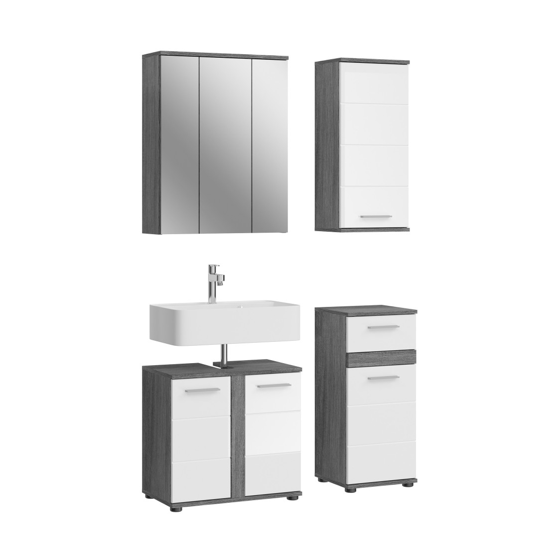 Set di mobili da bagno WILLIAM - Grigio scuro e bianco - 114x191x34 cm 