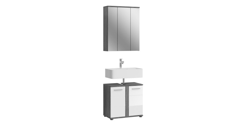 Ensemble de meubles de salle de bain WILLIAM – Gris foncé et blanc – 64x191x34 cm 