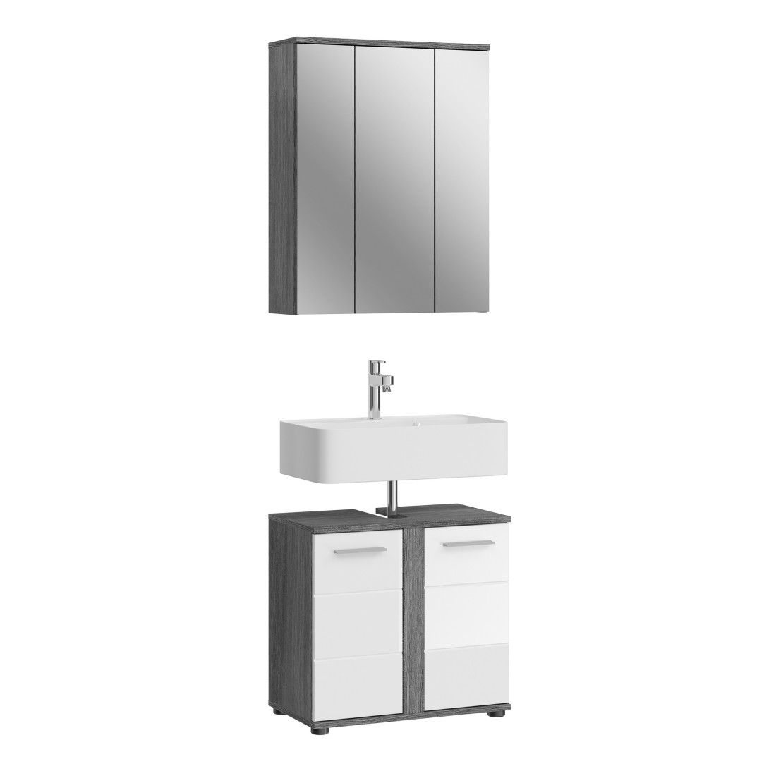 Ensemble de meubles de salle de bain WILLIAM – Gris foncé et blanc – 64x191x34 cm 