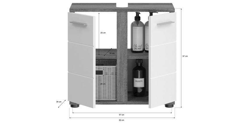 Ensemble de meubles de salle de bain WILLIAM – Gris foncé et blanc – 64x191x34 cm 
