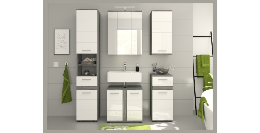 Ensemble de meubles de salle de bain WILLIAM – Gris foncé et blanc – 164x191x34 cm – Avec LED 