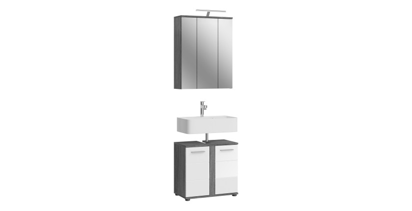Badkamermeubelset WILLIAM - Donkergrijs en wit - 64x191x34 cm - Met LED 