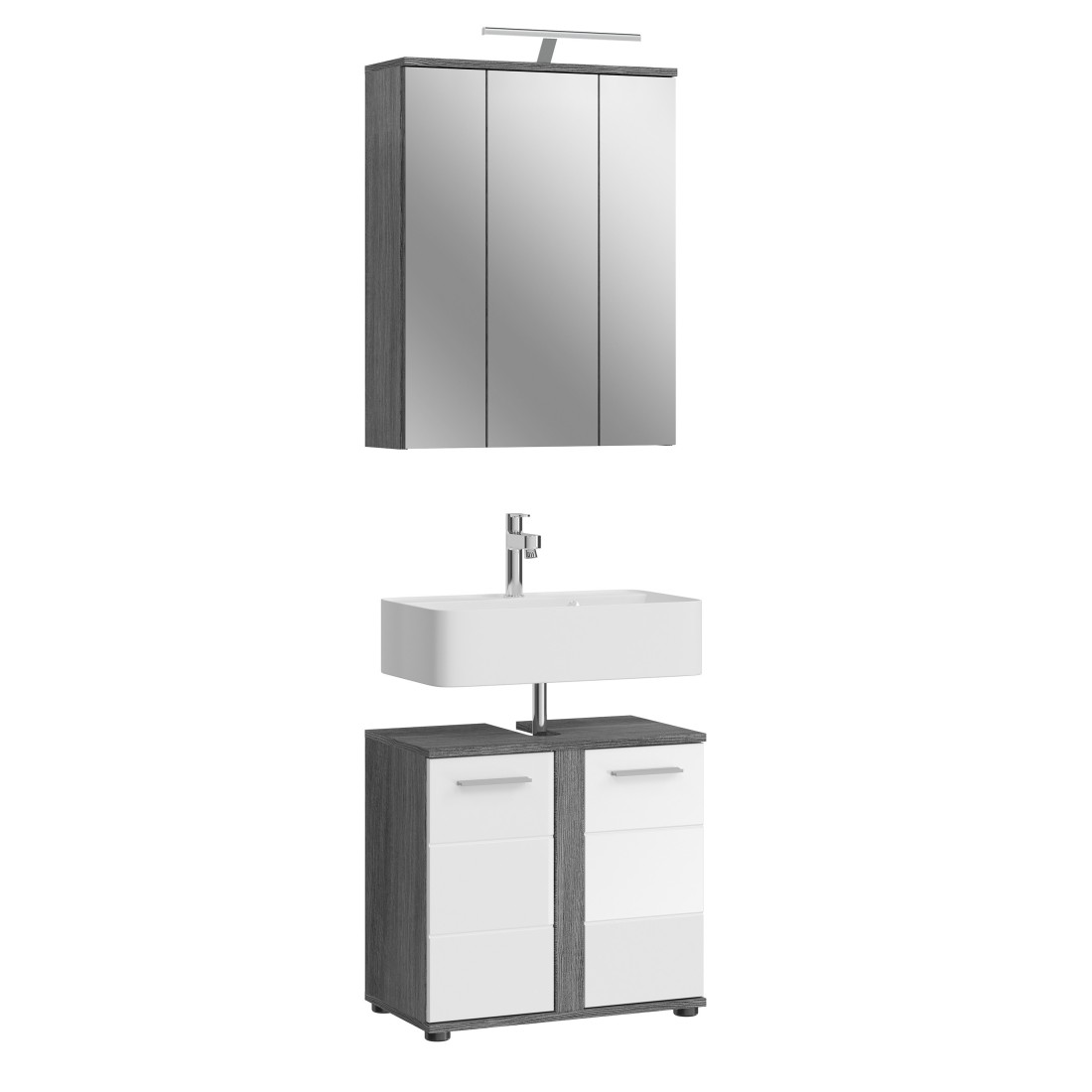 Badkamermeubelset WILLIAM - Donkergrijs en wit - 64x191x34 cm - Met LED 