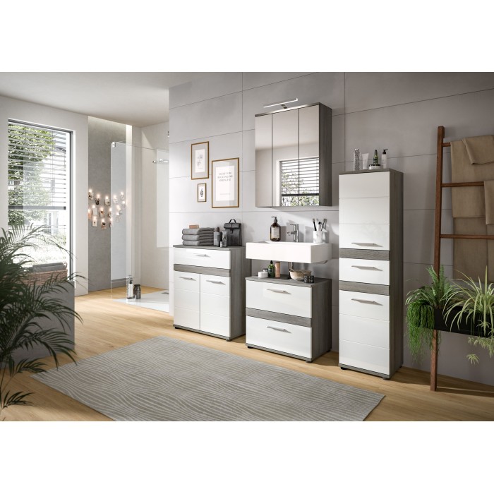 Set di mobili da bagno WILLIAM – Grigio scuro e bianco – 60x191x34 cm 