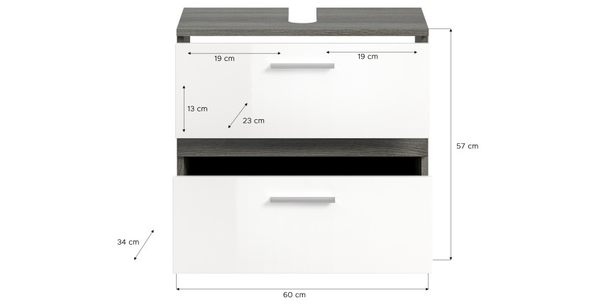 Set di mobili da bagno WILLIAM – Grigio scuro e bianco – 60x191x34 cm – Con LED 