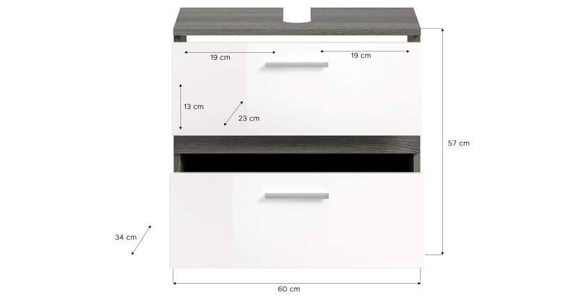 Ensemble de meubles de salle de bain WILLIAM – Gris foncé et blanc – 146x191x34 cm 
