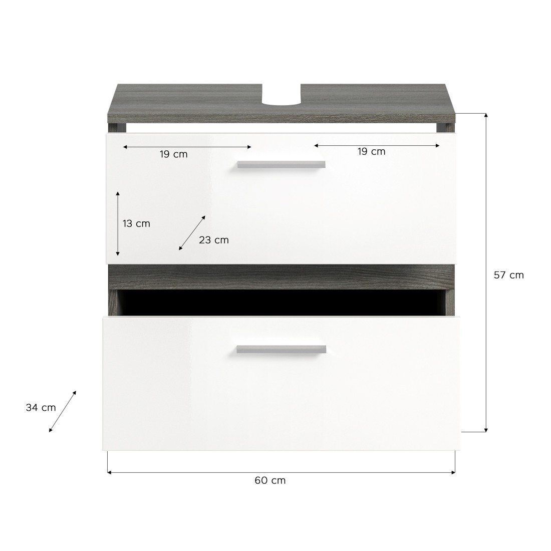 Ensemble de meubles de salle de bain WILLIAM – Gris foncé et blanc – 146x191x34 cm 