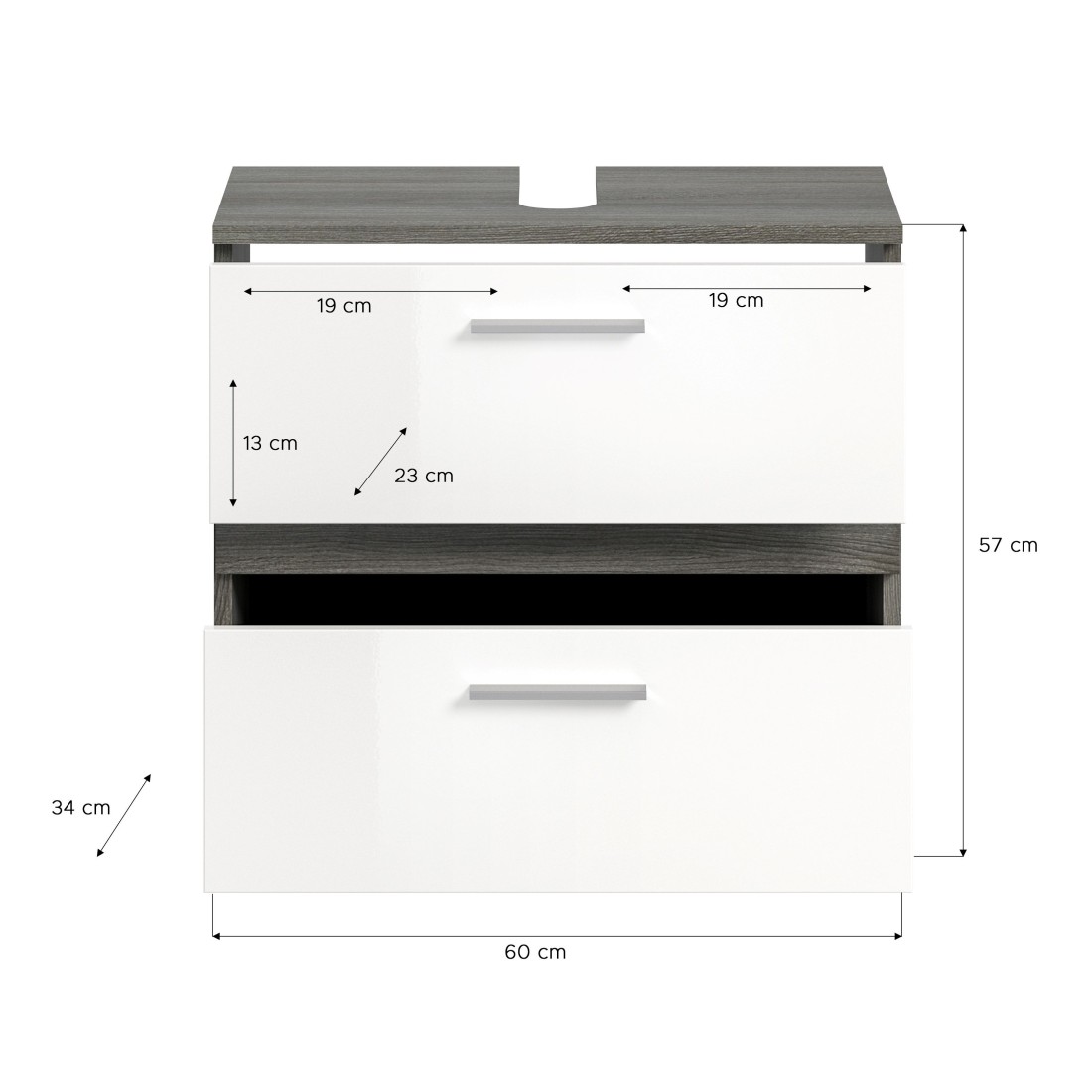 Set di mobili da bagno WILLIAM - Grigio scuro e bianco - 110x191x34 cm 
