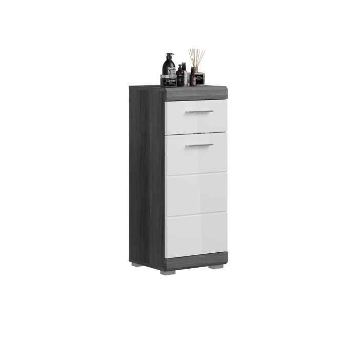 Lage opbergkast SCOTT – 1 deur en 1 lade – Donkergrijs en wit – 37x88x31 cm 