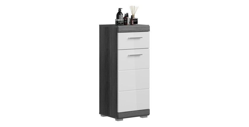 Lage opbergkast SCOTT – 1 deur en 1 lade – Donkergrijs en wit – 37x88x31 cm 