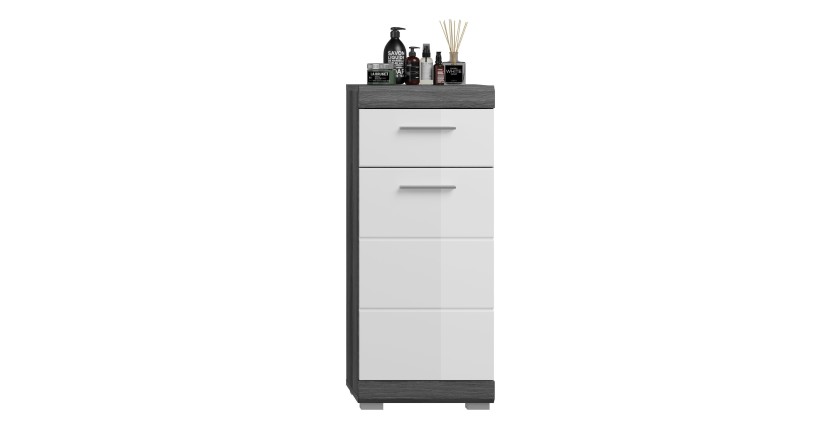 Lage opbergkast SCOTT – 1 deur en 1 lade – Donkergrijs en wit – 37x88x31 cm 