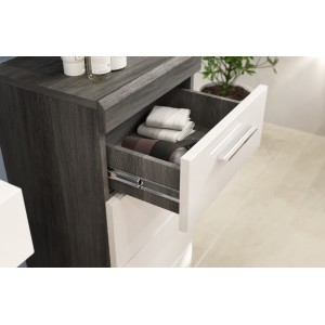 Lage opbergkast SCOTT – 1 deur en 1 lade – Donkergrijs en wit – 37x88x31 cm 