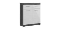 Meuble de rangement bas SCOTT – 2 portes et 1 tiroir – Gris foncé et blanc – 74x88x31 cm 