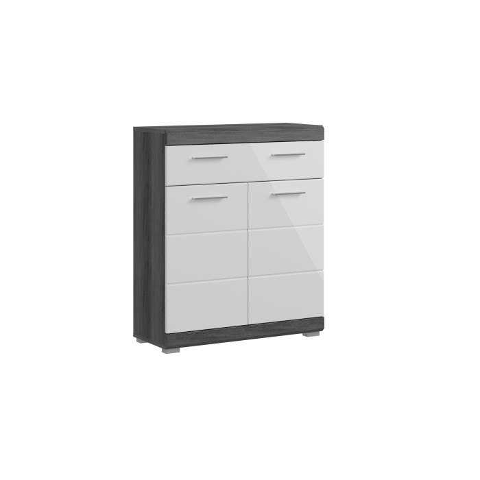 Lage opbergmeubel SCOTT - 2 deuren en 1 lade - Donkergrijs en wit - 74x88x31 cm 