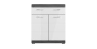 Meuble de rangement bas SCOTT – 2 portes et 1 tiroir – Gris foncé et blanc – 74x88x31 cm 