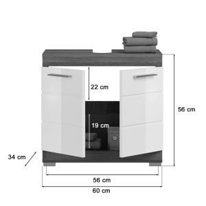 Badkamermeubel SCOTT - 2 deuren - Donkergrijs en wit - 60x56x34 cm 