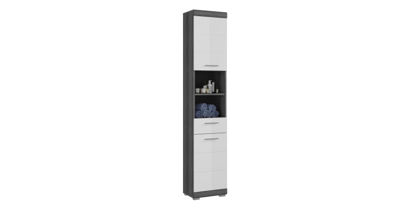 Colonne de salle de bain SCOTT – 2 portes et 1 tiroir – Gris foncé et blanc – 37x191x31 cm 