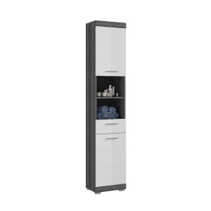 Colonne de salle de bain SCOTT – 2 portes et 1 tiroir – Gris foncé et blanc – 37x191x31 cm 