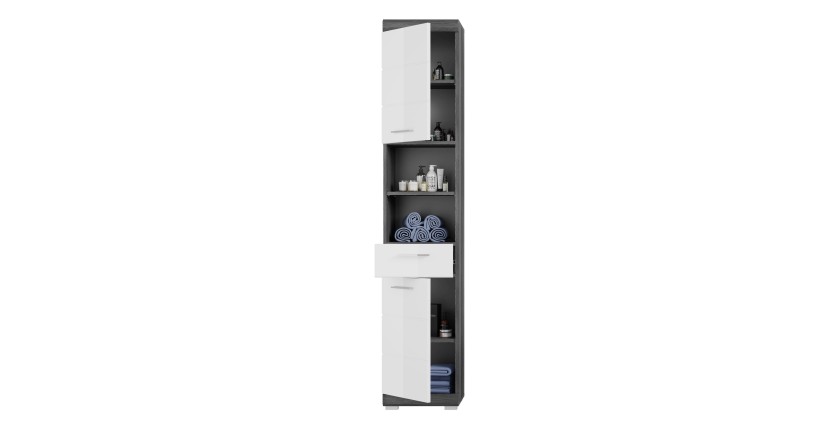 Colonne de salle de bain SCOTT – 2 portes et 1 tiroir – Gris foncé et blanc – 37x191x31 cm 