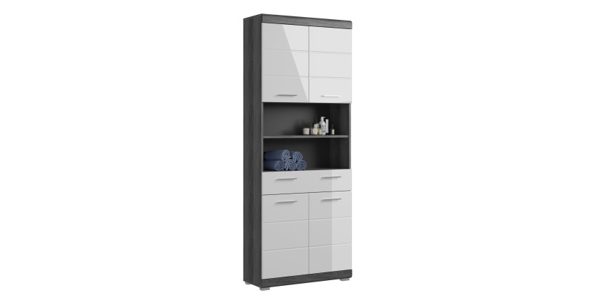 Colonne de salle de bain SCOTT – 4 portes et 1 tiroir – Gris foncé et blanc – 74x191x31 cm 