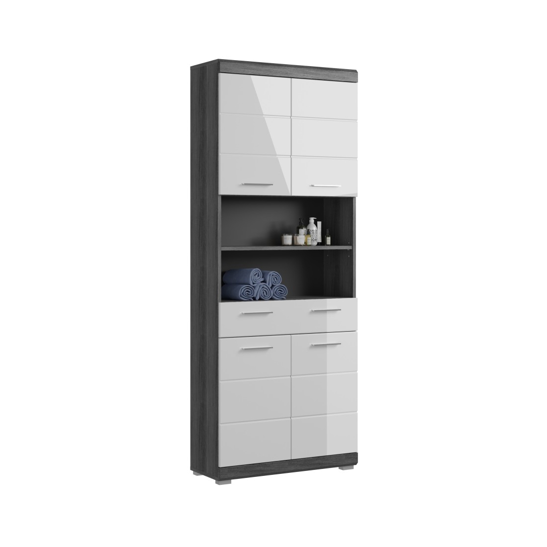 Colonne de salle de bain SCOTT – 4 portes et 1 tiroir – Gris foncé et blanc – 74x191x31 cm 