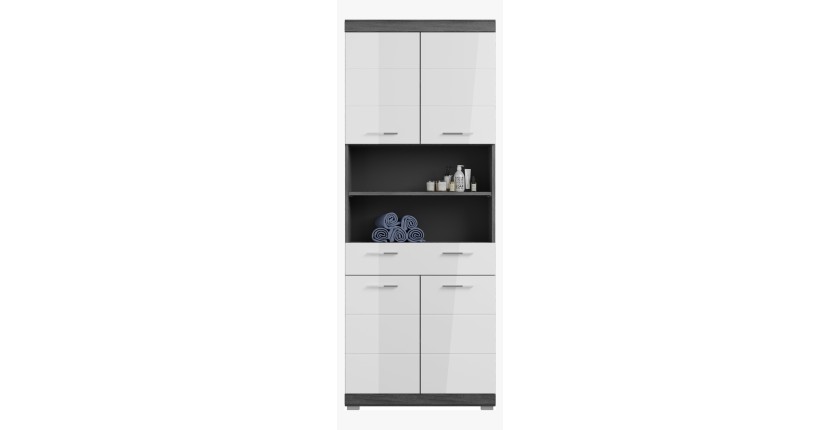 Colonne de salle de bain SCOTT – 4 portes et 1 tiroir – Gris foncé et blanc – 74x191x31 cm 