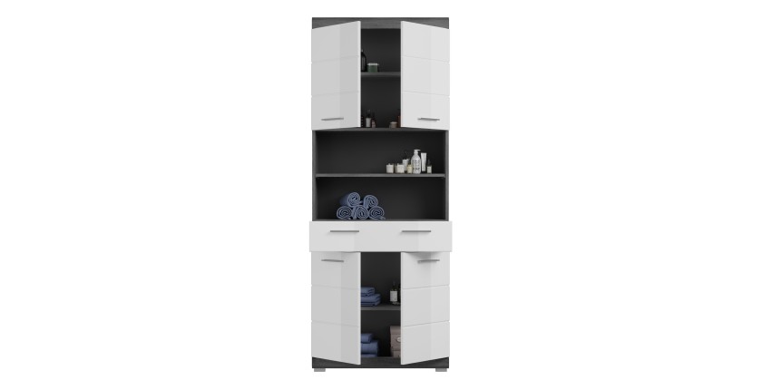 Colonne de salle de bain SCOTT – 4 portes et 1 tiroir – Gris foncé et blanc – 74x191x31 cm 