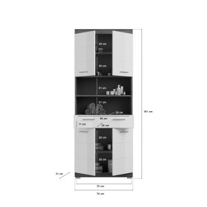 Colonne de salle de bain SCOTT – 4 portes et 1 tiroir – Gris foncé et blanc – 74x191x31 cm 