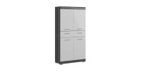 Meuble de rangement SCOTT – 4 portes et 1 tiroir – Gris foncé et blanc – 74x141x31 cm 