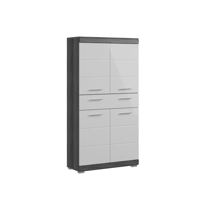 Opbergmeubel SCOTT – 4 deuren en 1 lade – Donkergrijs en wit – 74x141x31 cm 