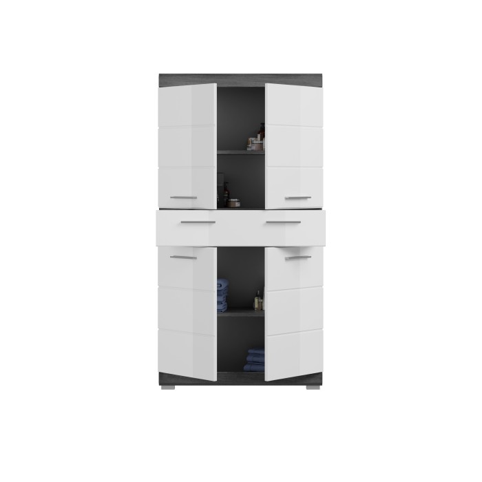 Mueble de almacenamiento SCOTT – 4 puertas y 1 cajón – Gris oscuro y blanco – 74x141x31 cm 