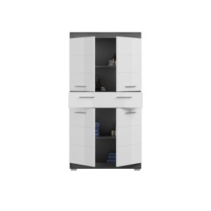 Meuble de rangement SCOTT – 4 portes et 1 tiroir – Gris foncé et blanc – 74x141x31 cm 