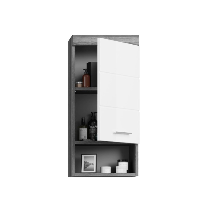 Halfhoge opbergkolom SCOTT - 1 deur - Donkergrijs en wit - 37x79x24 cm 