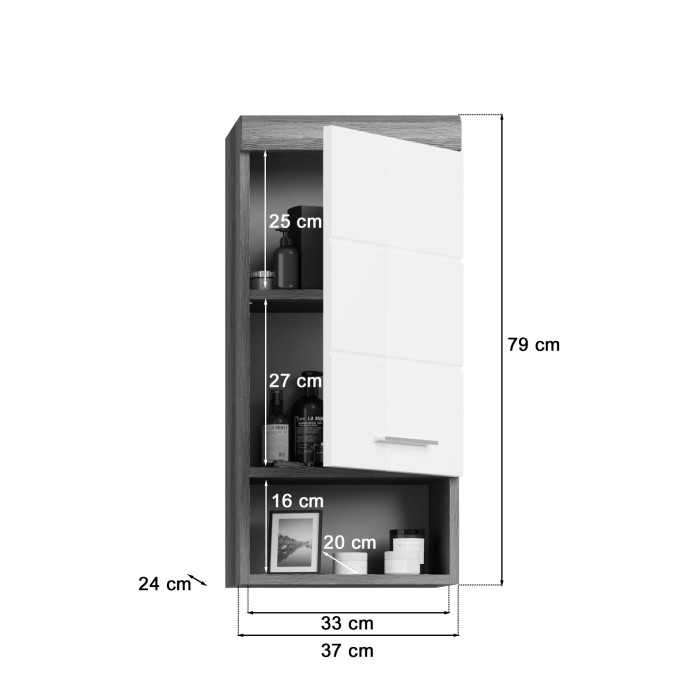 Halfhoge opbergkolom SCOTT - 1 deur - Donkergrijs en wit - 37x79x24 cm 