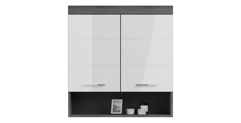 Meuble de rangement haut SCOTT – 2 portes – Gris foncé et blanc – 74x79x24 cm 