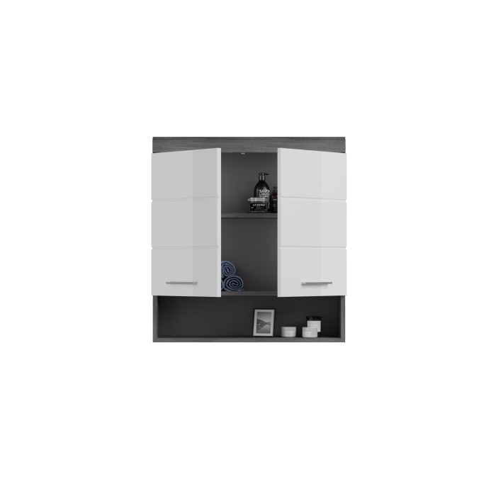 Mobile alto per la sistemazione SCOTT – 2 porte – Grigio scuro e bianco – 74x79x24 cm 
