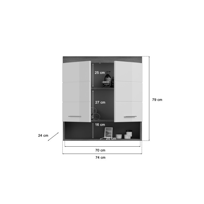 Mobile alto per la sistemazione SCOTT – 2 porte – Grigio scuro e bianco – 74x79x24 cm 