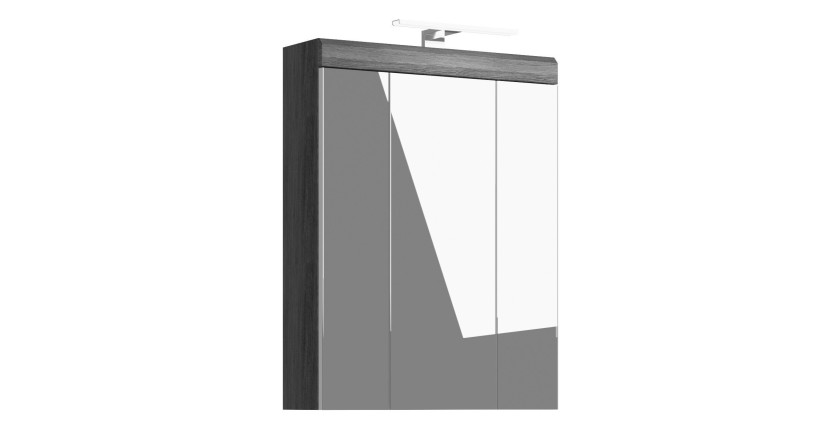 Hoge opbergkast SCOTT - 3 deuren met spiegel en LED - Donkergrijs en wit - 60x79x37 cm 